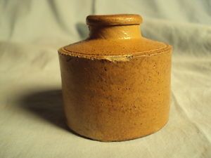 Antique Stoneware Pottery Ink Bottle Inkwell Cork Top