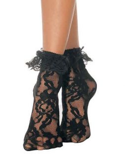 Anklets White Lace Elastic Top Lace Ruffle Ankle High One Size Hosiery 