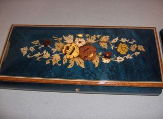 hand crafted wood inlay flowers blue jewelry music boxes italy