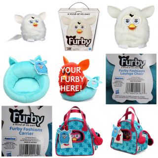 2012 Furby New in Box White w Blue Chair and Sling Bag New with Tags 