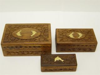 wood jewelry boxes with intricate carving and dolphin inlay clearance
