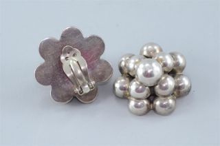 Vintage Mexican 925 Sterling Silver Round Button Flower Earrings 