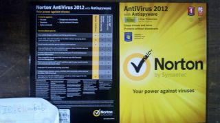 Norton AntiVirus 2012 Antispyware 1year1 user 3 installs with media 