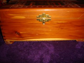 Vintage Antique Hand Carved Cedar Wood Jewelry Cigar Trinket Box w 
