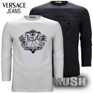 Versace Jeans Rhinestone & Velvet Logo Long Sleeve Stretch T Shirt