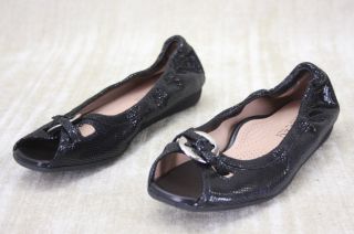 Anyi Lu Harmony Flats Black Metallic Snake Skin Ballet Flats Shoes 