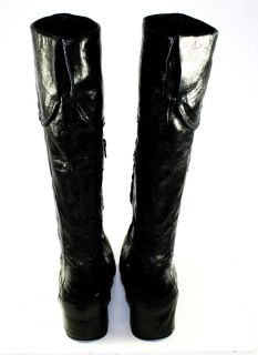 Apepazza Brand Black Leather Cuffed Zipper Knee High Fashion Boots 