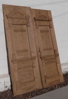 Pair Antique 1890s Oak Eastlake Victorian French Doors Carved Original 