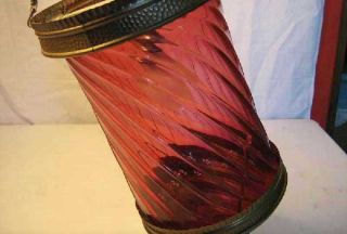 Antique Cranberry Glass Cylinder Pendant Light Fixture