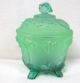Vintage Green Blue Glass Candy Nut Dish w Lid
