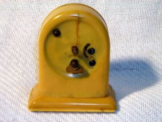 vintage key wind desk clock made germany yellow bakelite case runs grt 