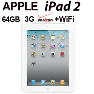 Apple iPad 2 64GB WiFi 3G Verizon 2nd Gen White VZ Tablet MC987LL A 