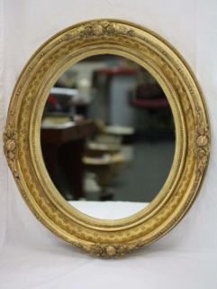  your consideration is this antique oval gold gilt gesso wall mirror 