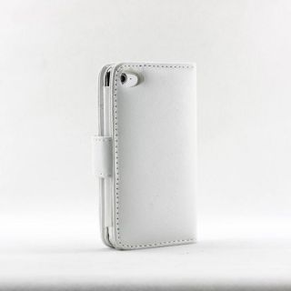White Leather Wallet Book Case Cover for Apple iPod Touch 4 4th 4Gen 