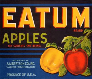 Eatum Vintage Apple Fruit Crate Label Yakima Washington