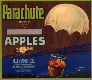 Parachute Vintage Apple Crate Label Los Angeles CA