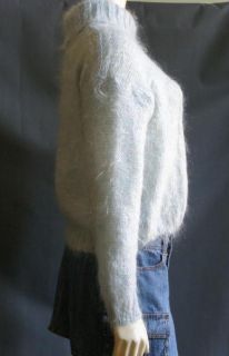Next Light Aqua Blue Fuzzy Furry 78% Mohair Cropped Sweater Sm Made in 