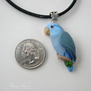 Blue Celestial Pacific Parrotlet Pendant Bird Clay Art Necklace 