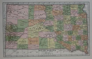 Original Antique County Railroad Map South Dakota 1905