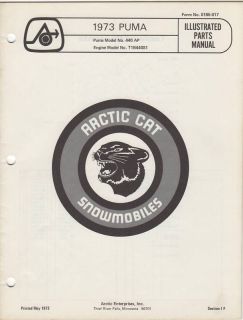 1973 Arctic Cat Snowmobile Puma Parts Manual