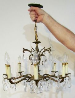 Vintage / Antique Brass & Glass Prism Chandelier