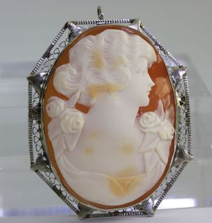 Antique Victorian Hand Carved Shell Cameo 14k Y Gold Filigree Brooch 