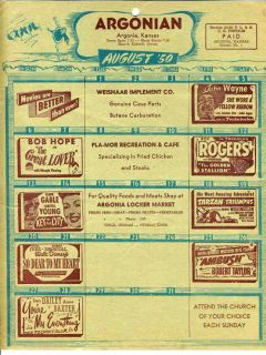 Argonia Kansas Theatre Movie Schedule Aug 1950 Poster