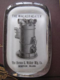 RARE Antique Glass Advertising Paperweight Boston Walker Heater Co 