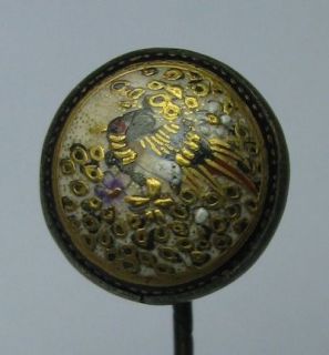   Antique Japanese Satsuma Porcelain Enamel Bird Floral Stick Pin