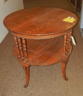 Tier Large Round Antique Oak Parlor Table