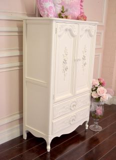 Shabby Cottage Chic TV Armoire White French Vintage Ornate Roses 3 