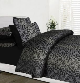 ASHER Silver Black Jacquard~QUEEN Size Quilt Doona Cover Set