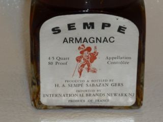 Sempe Armagnac Appellation Controlee 4 5 Quart France Vintage Bottle 