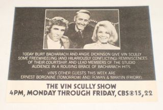 1973 CBS TV Ad Vin Scully Show Burt Bacharach Angie Dickinson