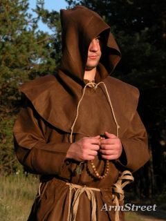 Medieval Fantasy Monk Robe Hood Brown Black Costume