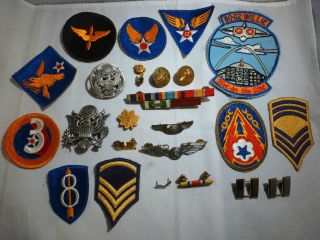 US MILITARY WW II MEDALS PATCHES RIBBONS PINS STERLING SILVER WINGS 
