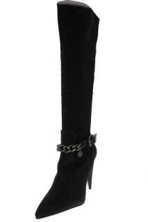BCBG NEW Artie Black Chain Embellished Buckled Knee High Boots Heels 