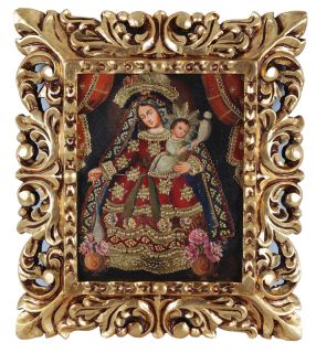   & Child~Original Colonial Art Peru Framed Icon Santos Oil Painting