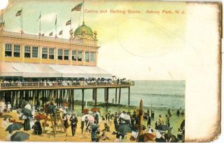   Color Tinted Card Casino Bathing Scene Asbury Park New Jersey