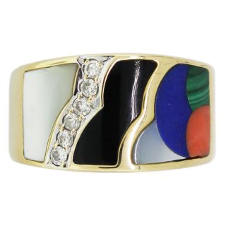 Asch Grossbardt Multi Color Gemstone and Diamond Inlay Ring
