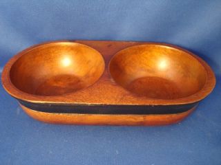 Artimino Divided Wooden Bowl Wood Dish 2 Compartments Brown with Black 