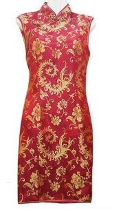 Chinese Traditional Sleeveless Short Dress Wine Red L