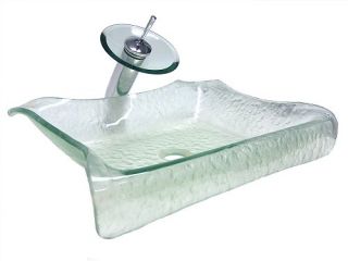 New Artistic Bath Tempered Glass Vessel Sink & Chrome Waterfall Faucet 