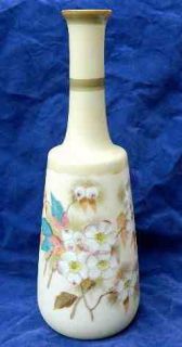 Victorian Bristol Hand Painted Vases Dogwood Leaf Art Glass Antique 