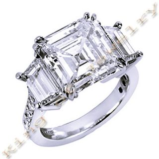 11 Ct Asscher Cut Trapezoid Shape 3 Stone Diamond Engagement Ring 