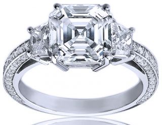 29 Ct Asscher Cut Genuine Diamond Engagement Wedding Ring 14k White 