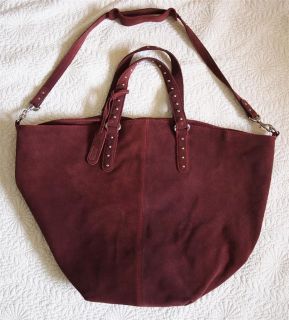 Vanessa Bruno Athé Luxe Dark Red Suede Leather Large Shoulder Bag 