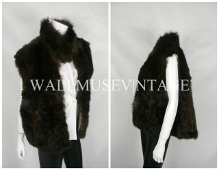 Vintage Dark Brown Rabbit Fur Super Soft Multi Tone Vest Jacket Coat 