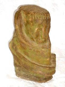   OLD GREEN PAINTED BISQUE RELIGIOUS MAN HEAD BUST FOLK ART MONK STATUE