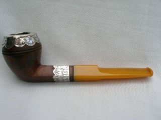 William Astley & Co Ltd Silver Mounted Briar & Amber Pipe.Chester 1892 